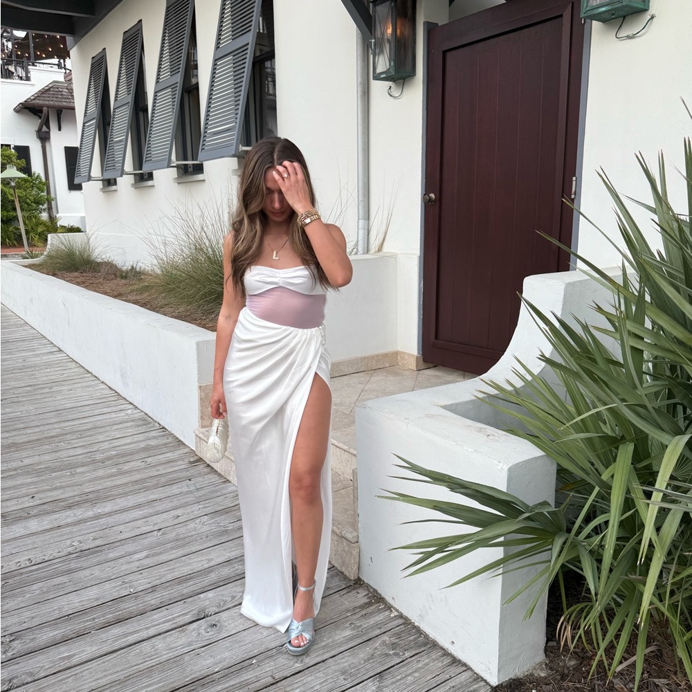 The Bar Ivory Satin Maxi Skirt